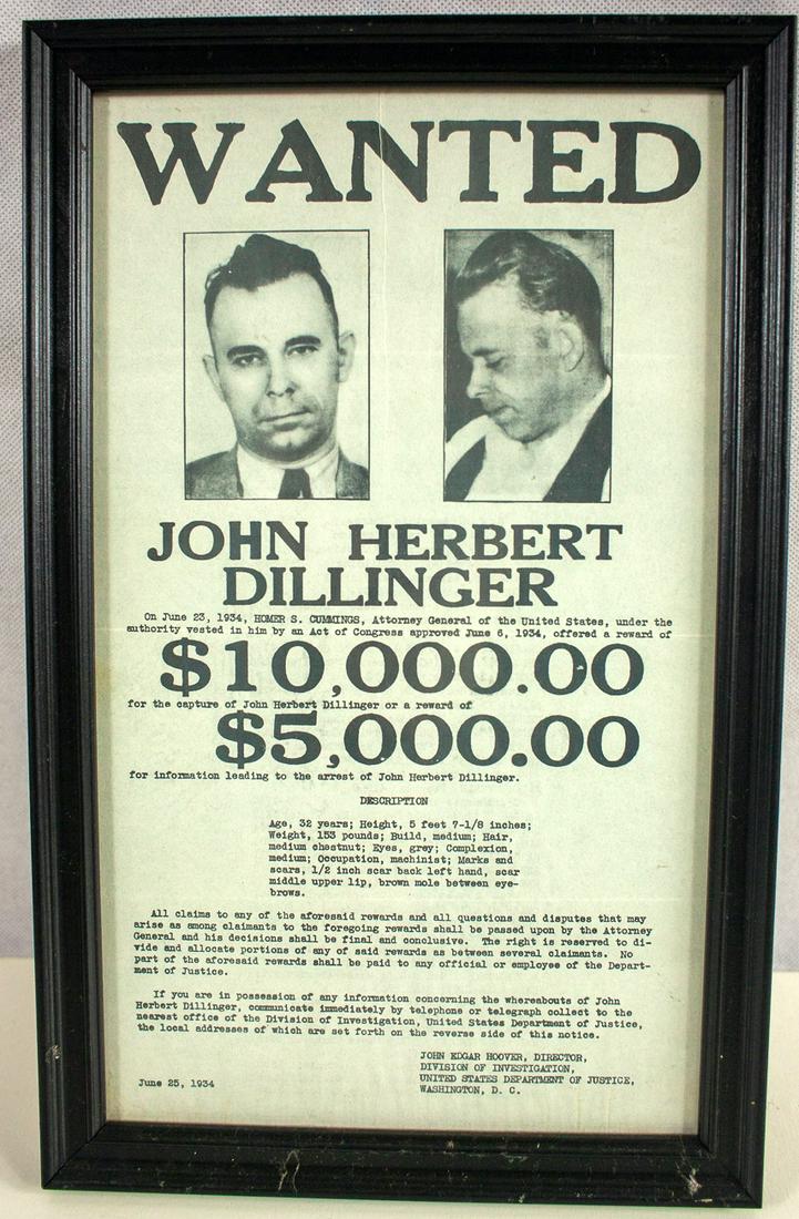 1934 John Dillinger Wanted Poster Vintage Look Reproduction Metal Sign